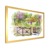 Designart "Painting of Rustic Cottage In The Woods" Traditional Framed Art Print