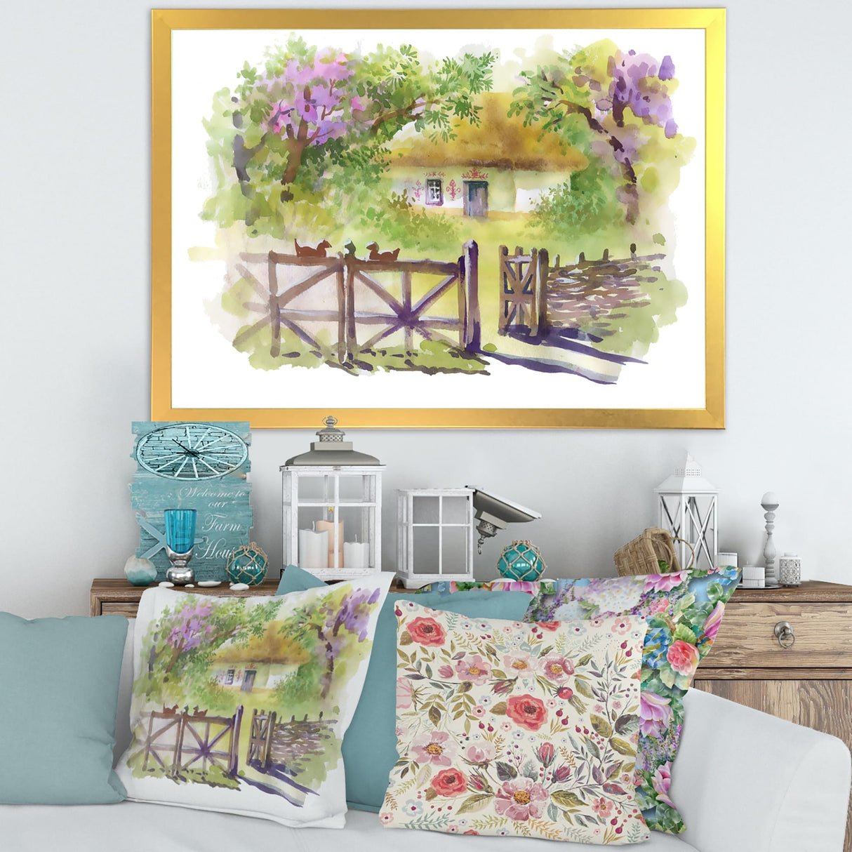 Designart "Painting of Rustic Cottage In The Woods" Traditional Framed Art Print