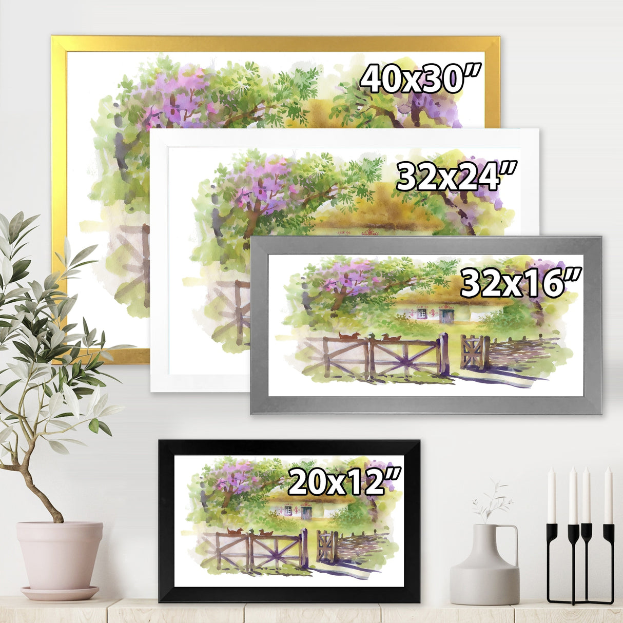 Designart "Painting of Rustic Cottage In The Woods" Traditional Framed Art Print