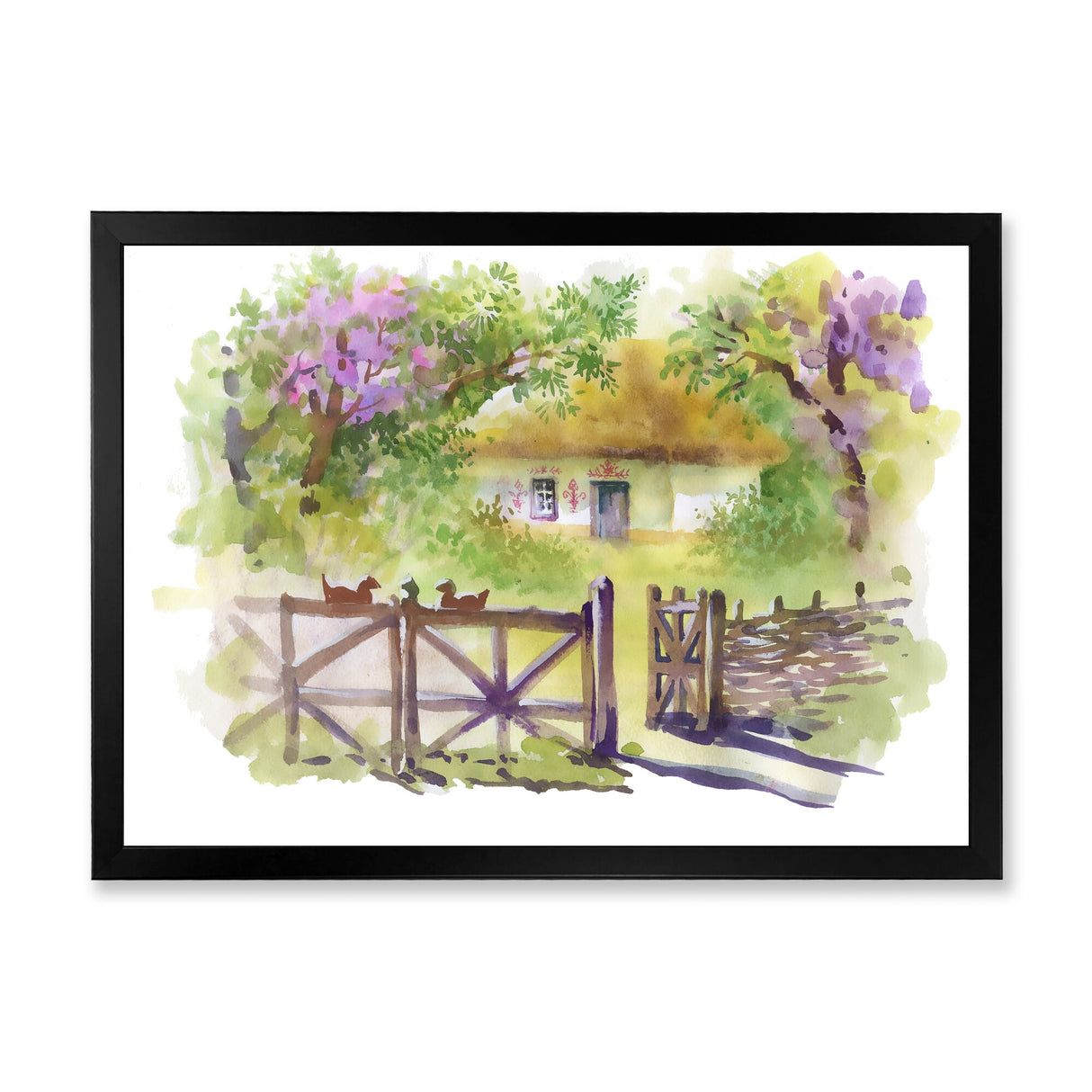Designart "Painting of Rustic Cottage In The Woods" Traditional Framed Art Print