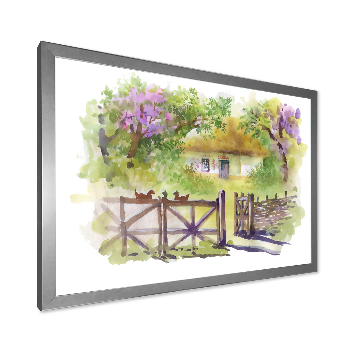 Designart "Painting of Rustic Cottage In The Woods" Traditional Framed Art Print