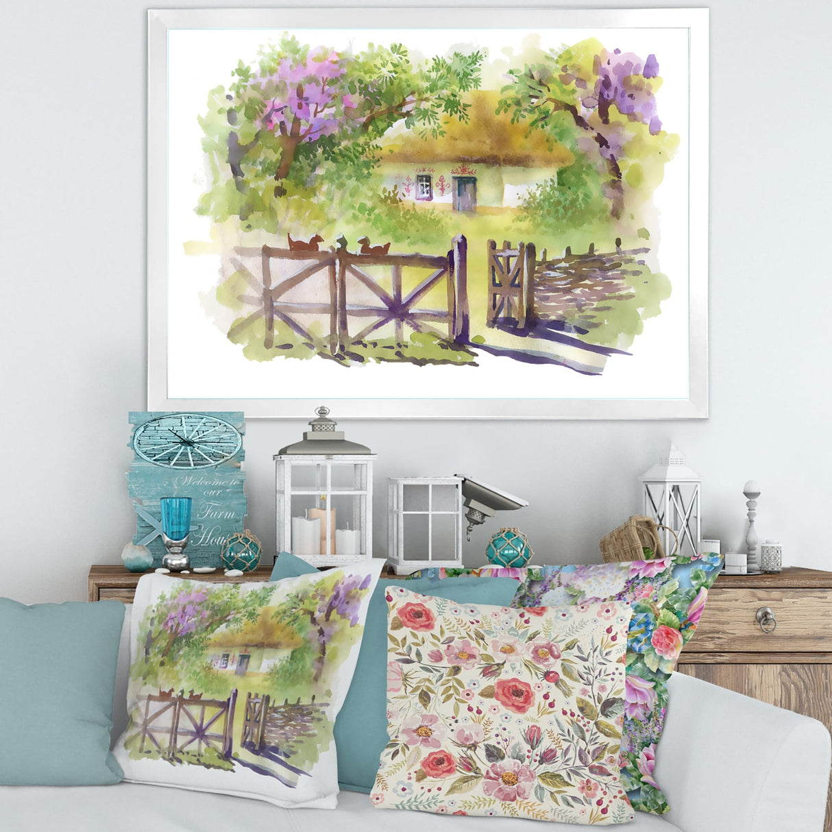 Designart "Painting of Rustic Cottage In The Woods" Traditional Framed Art Print