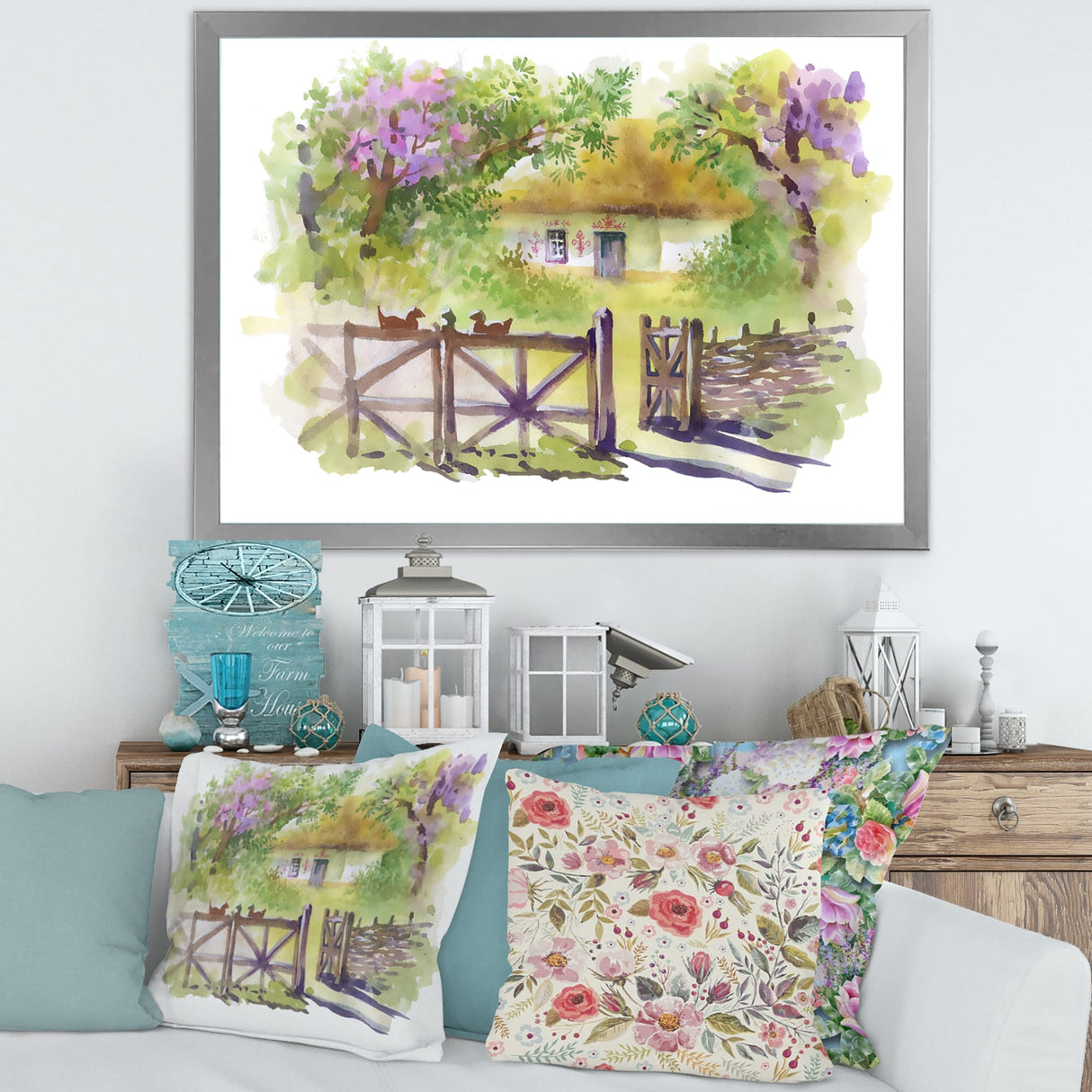 Designart "Painting of Rustic Cottage In The Woods" Traditional Framed Art Print
