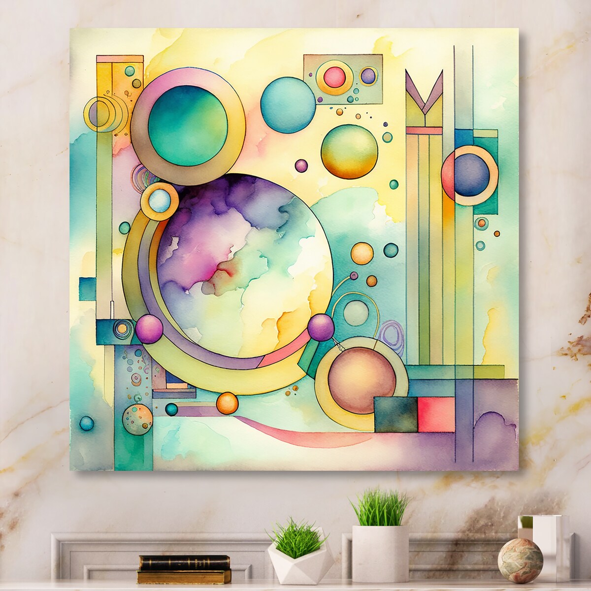 Designart 'Pastel Watercolor Art Deco I' Modern Geometric Metal Wall Art