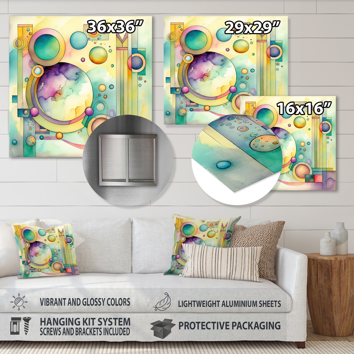 Designart 'Pastel Watercolor Art Deco I' Modern Geometric Metal Wall Art