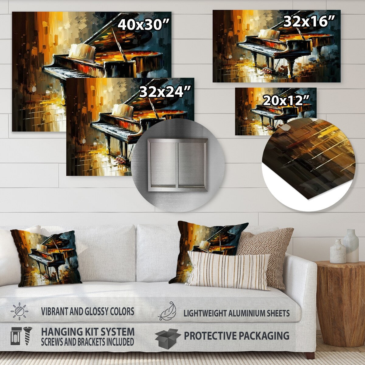 Designart 'Piano On Stage' Music Metal Wall Art