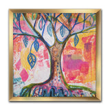 Designart "Pink And Yellow Tree With Blue Leaves" Cottage Framed Art Print