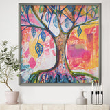 Designart "Pink And Yellow Tree With Blue Leaves" Cottage Framed Art Print
