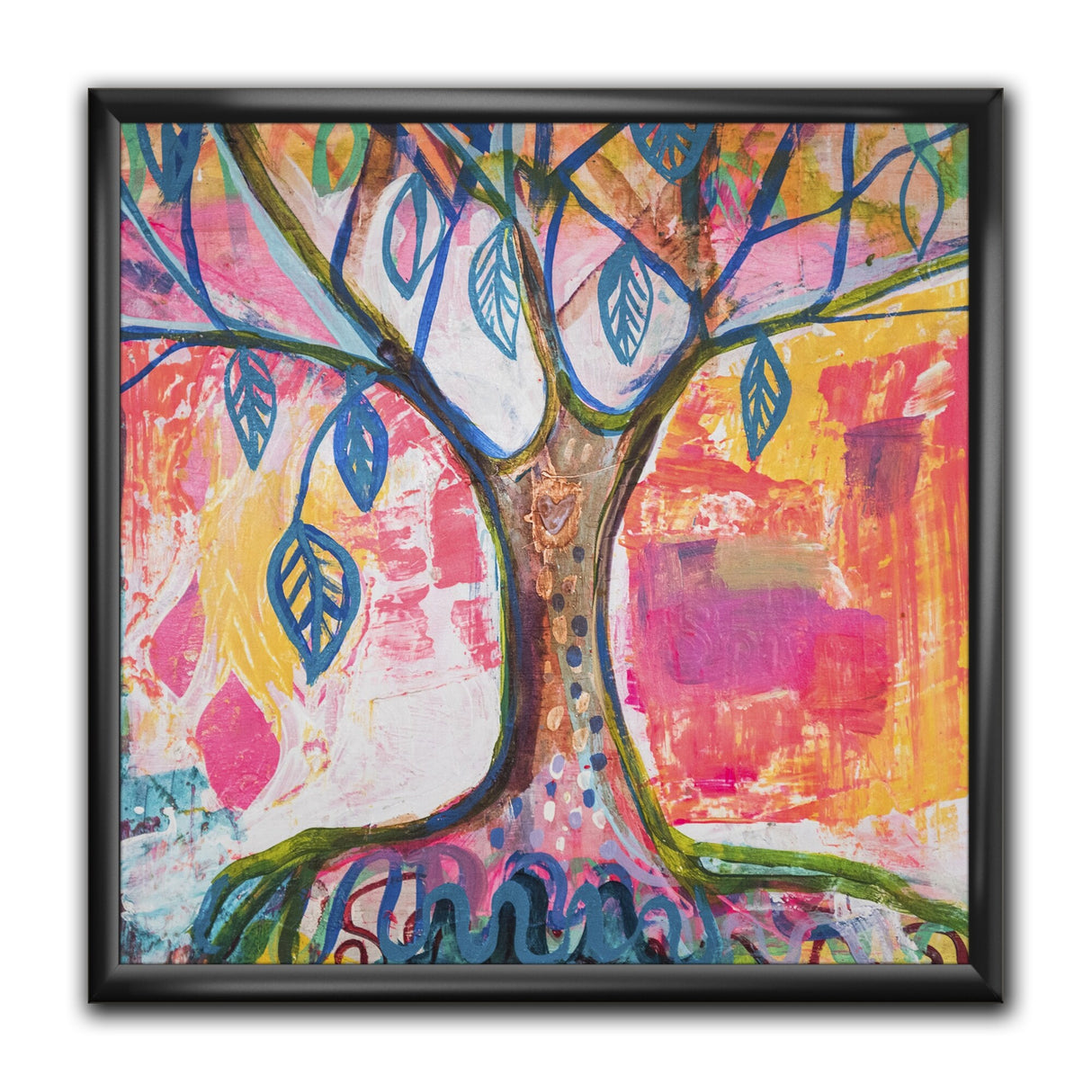 Designart "Pink And Yellow Tree With Blue Leaves" Cottage Framed Art Print