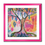 Designart "Pink And Yellow Tree With Blue Leaves" Cottage Framed Art Print