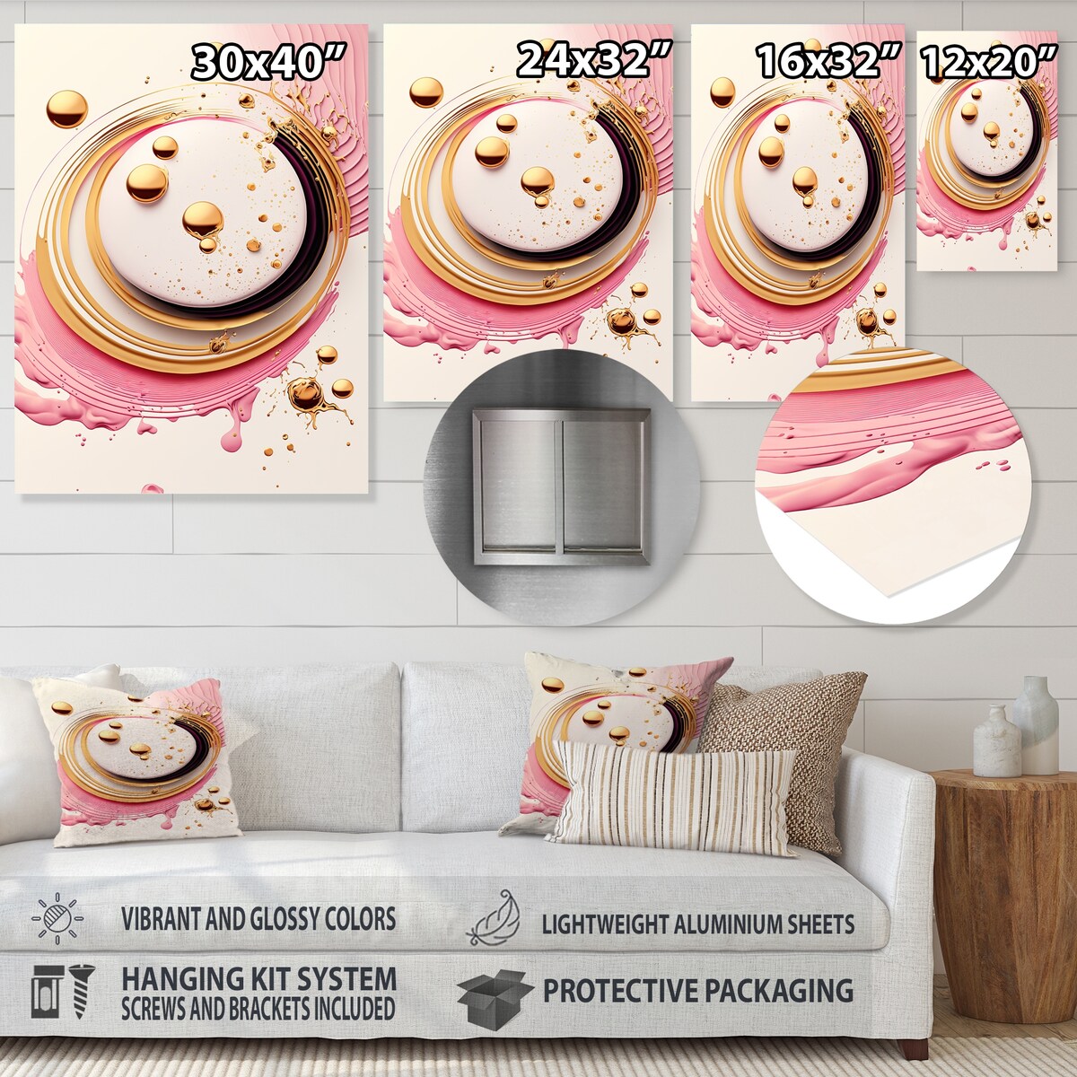 Designart 'Pink Watercolor Circular Abstract IV' Modern Spiral Metal Wall Art