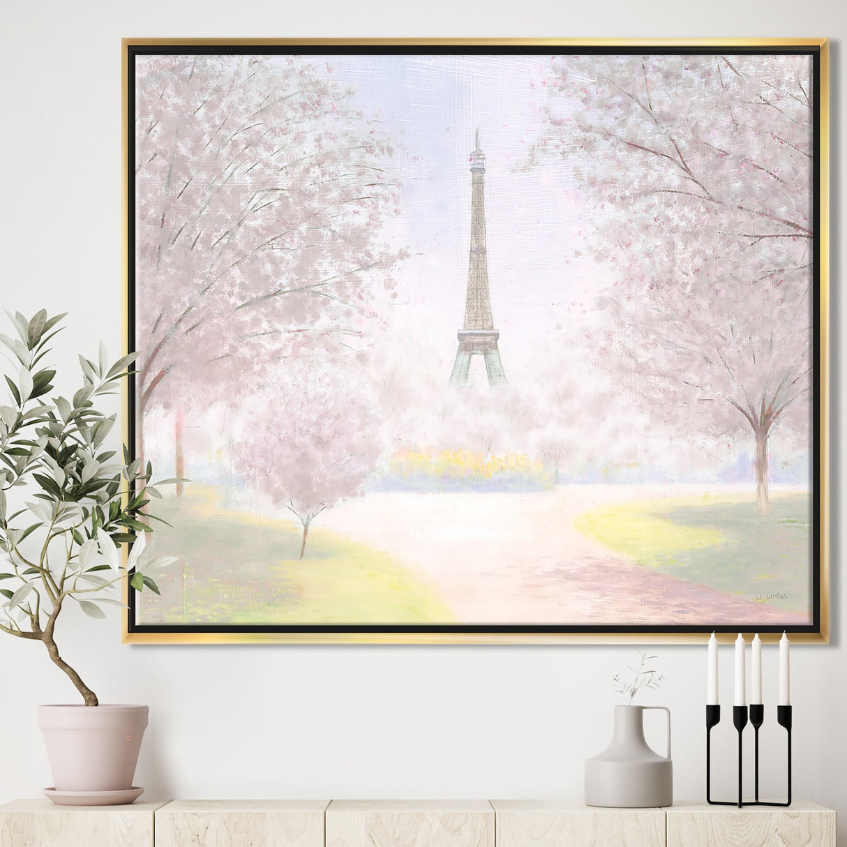 Designart "Pretty Paris" Landscape Framed Canvas - Pink