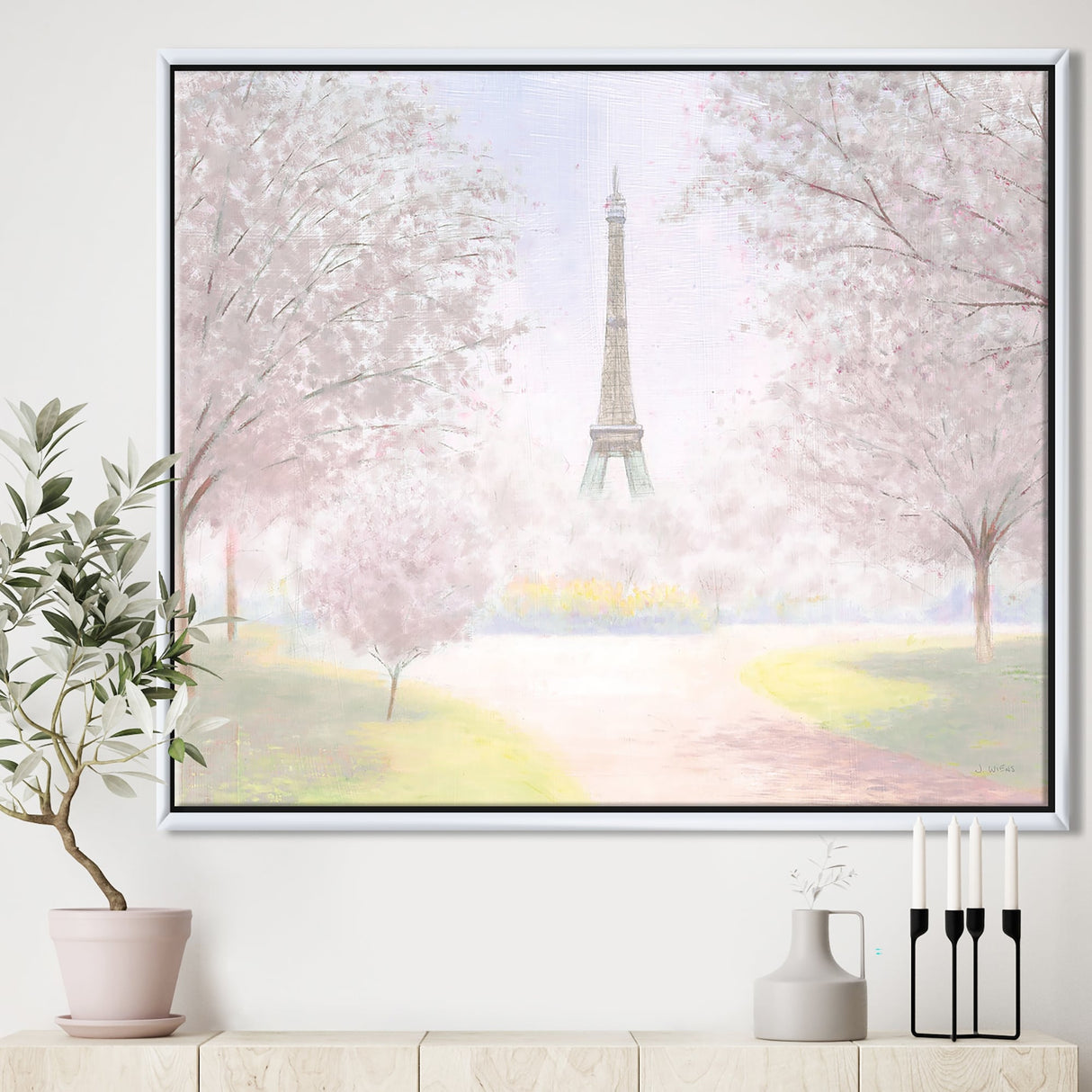 Designart "Pretty Paris" Landscape Framed Canvas - Pink