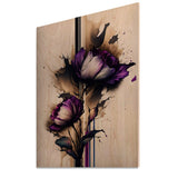 Designart 'Puple Peony Flower On Abstract Paint I' Floral Peony Wood Wall Art - Natural Pine Wood