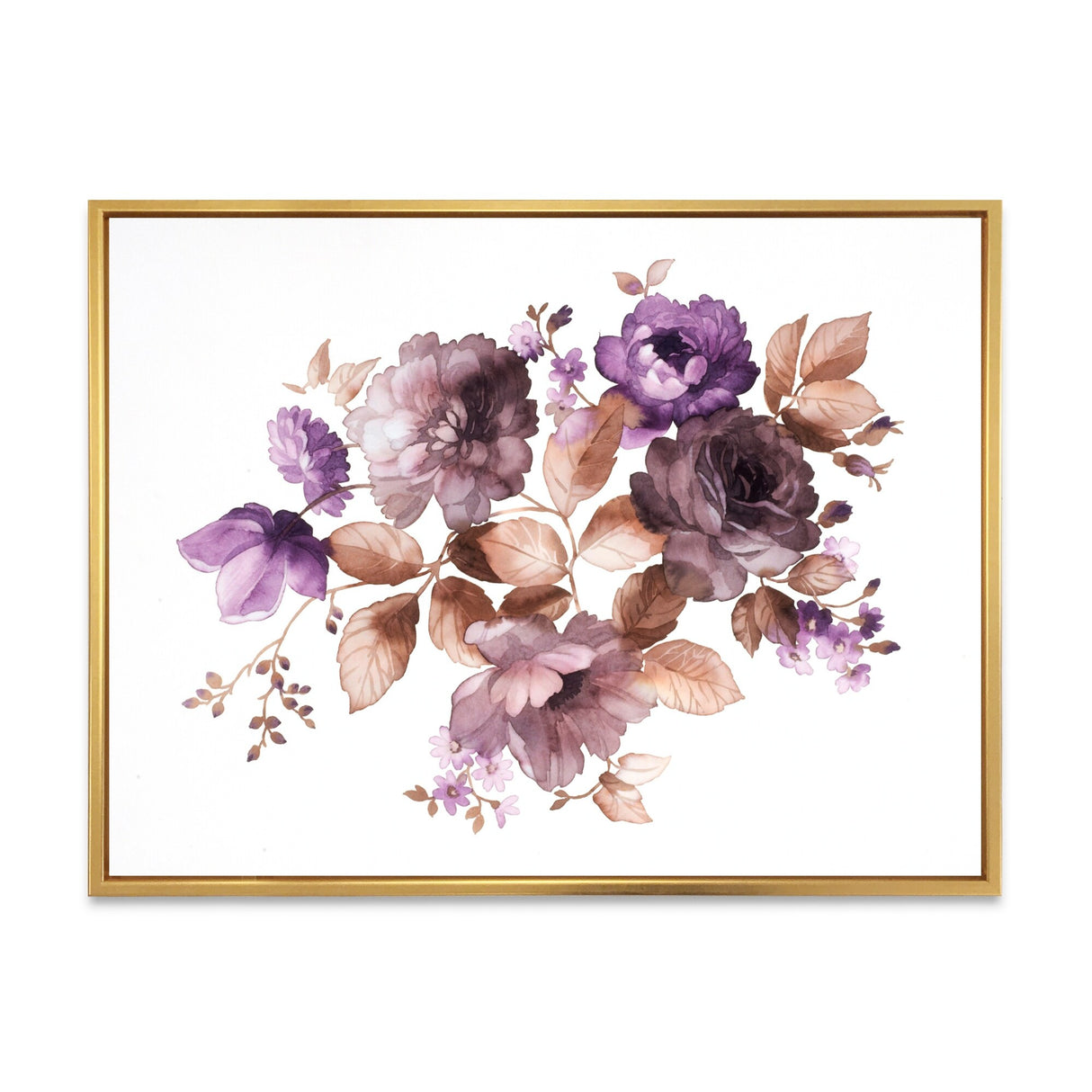 Designart "Purple Retro Flowers With Brown Leaves" Traditional Framed Canvas Wall Art Print