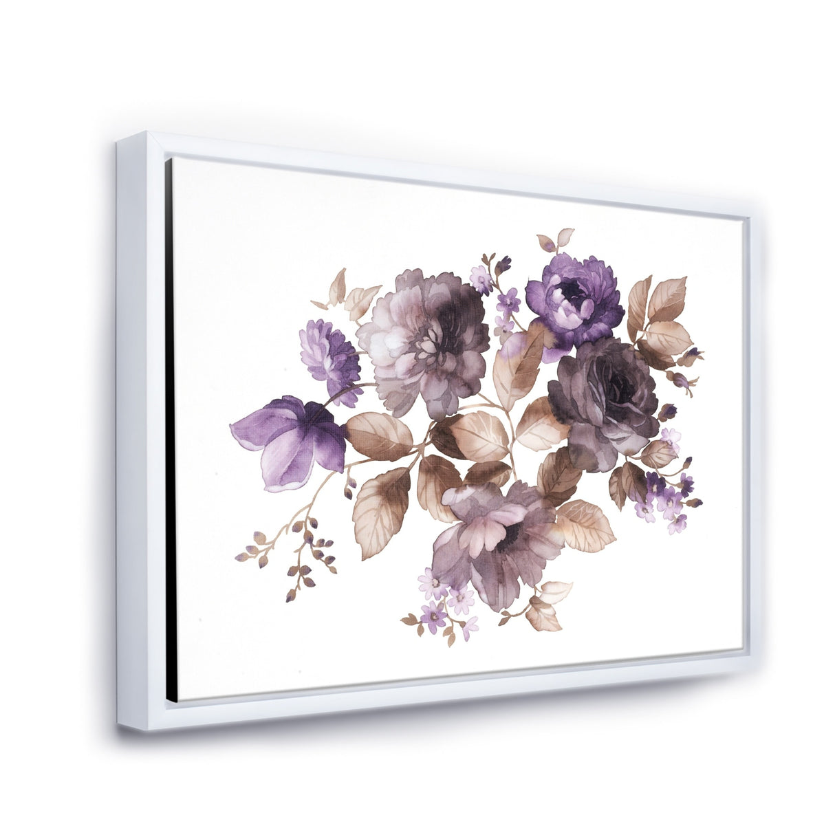 Designart "Purple Retro Flowers With Brown Leaves" Traditional Framed Canvas Wall Art Print