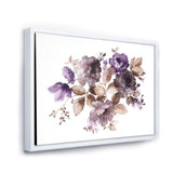 Designart "Purple Retro Flowers With Brown Leaves" Traditional Framed Canvas Wall Art Print