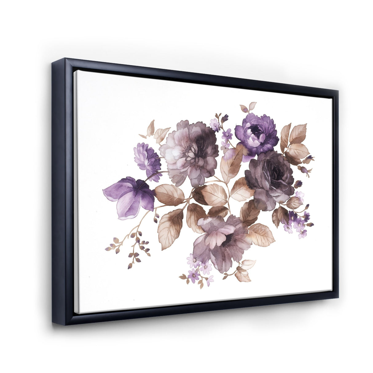Designart "Purple Retro Flowers With Brown Leaves" Traditional Framed Canvas Wall Art Print