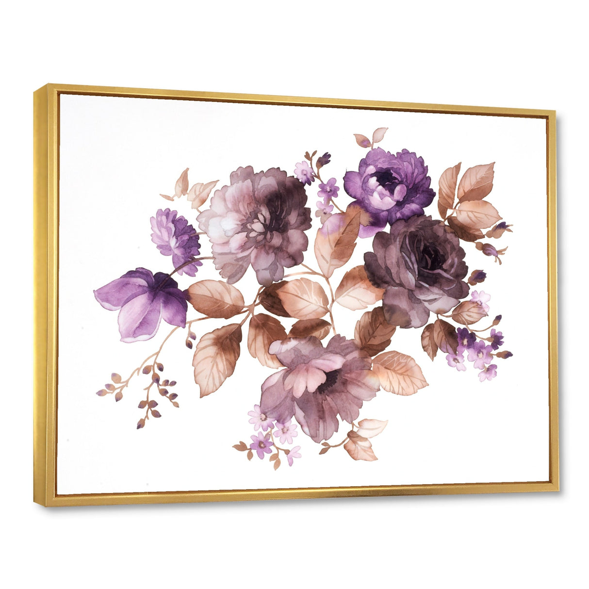 Designart "Purple Retro Flowers With Brown Leaves" Traditional Framed Canvas Wall Art Print