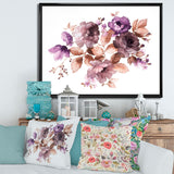 Designart "Purple Retro Flowers With Brown Leaves" Traditional Framed Canvas Wall Art Print