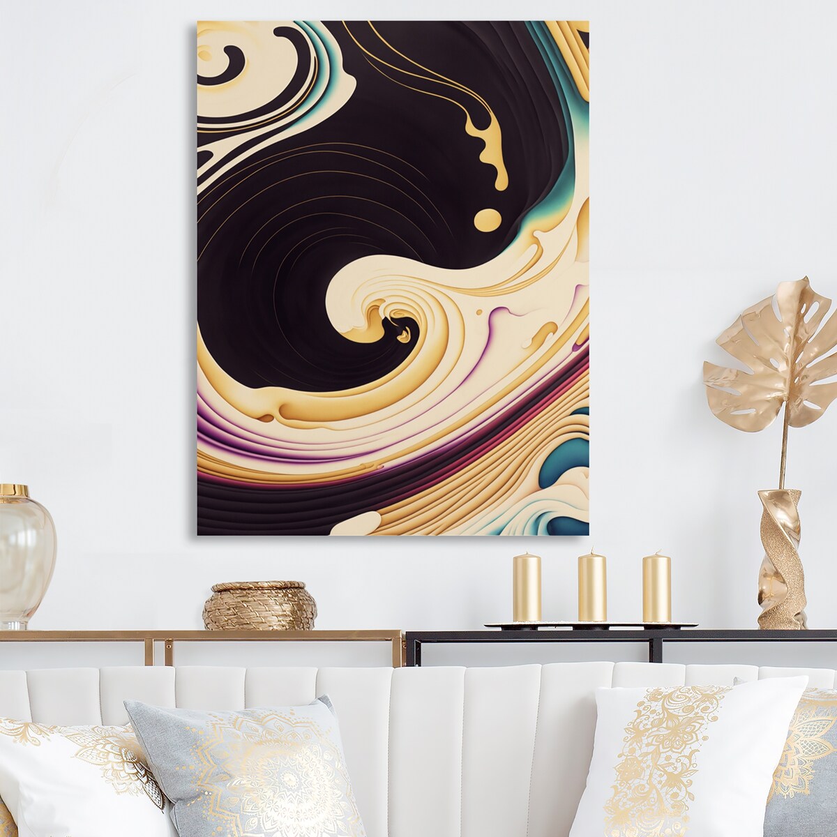 Designart 'Purple, Gold And Blue Swirl II' Modern Spiral Metal Wall Art