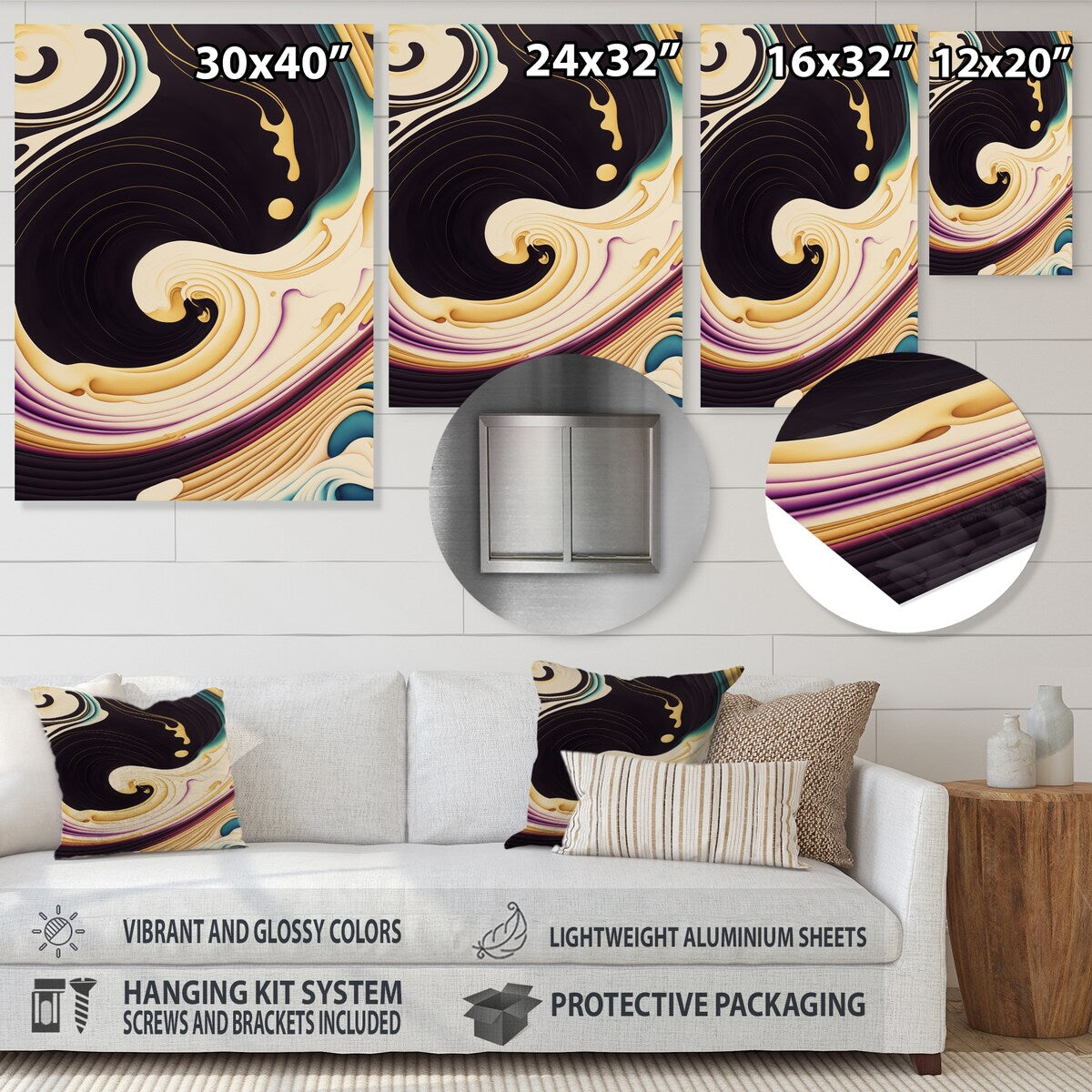 Designart 'Purple, Gold And Blue Swirl II' Modern Spiral Metal Wall Art