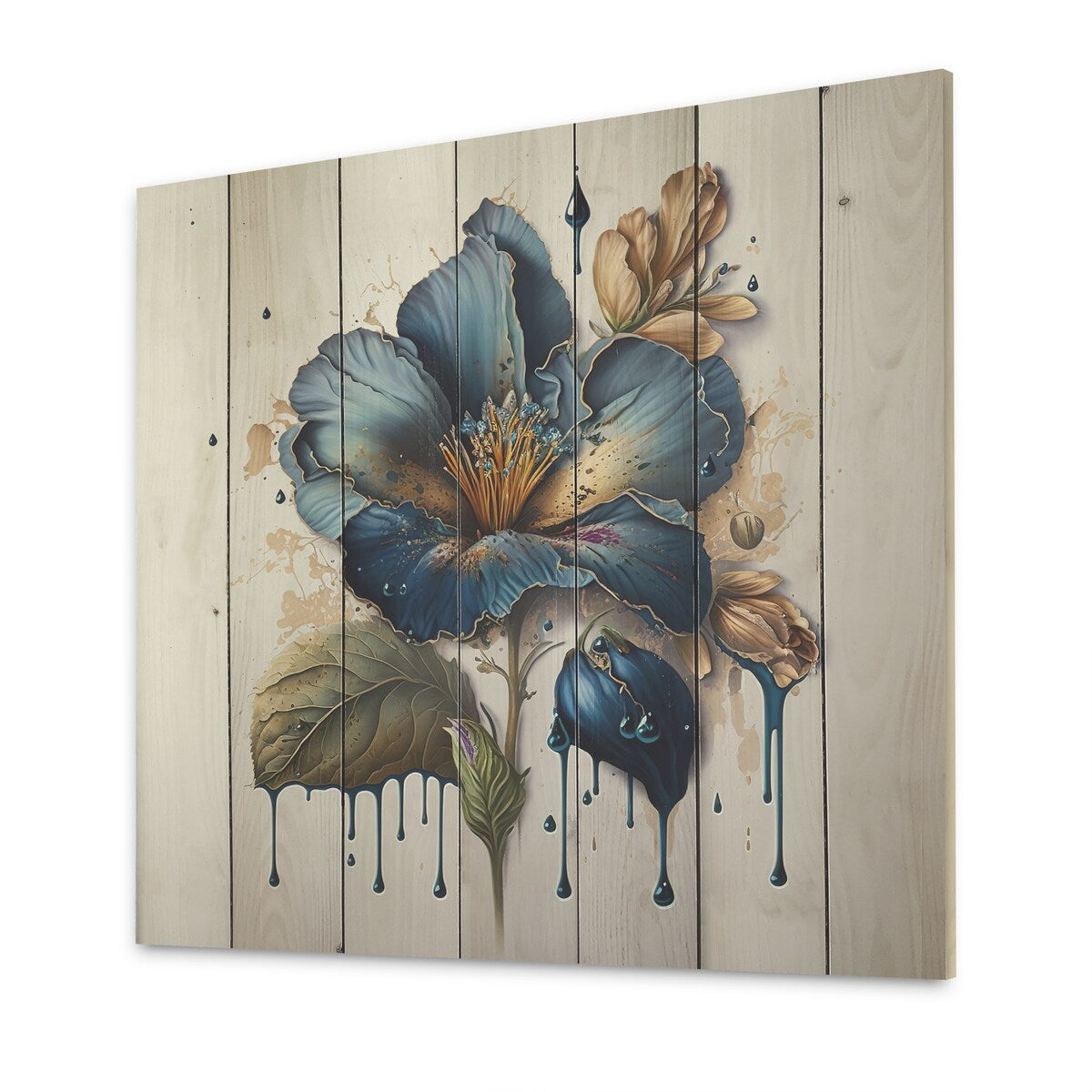 Designart 'Realistic Blooming Flowers II' Floral Bouquet Wood Wall Art - Natural Pine Wood