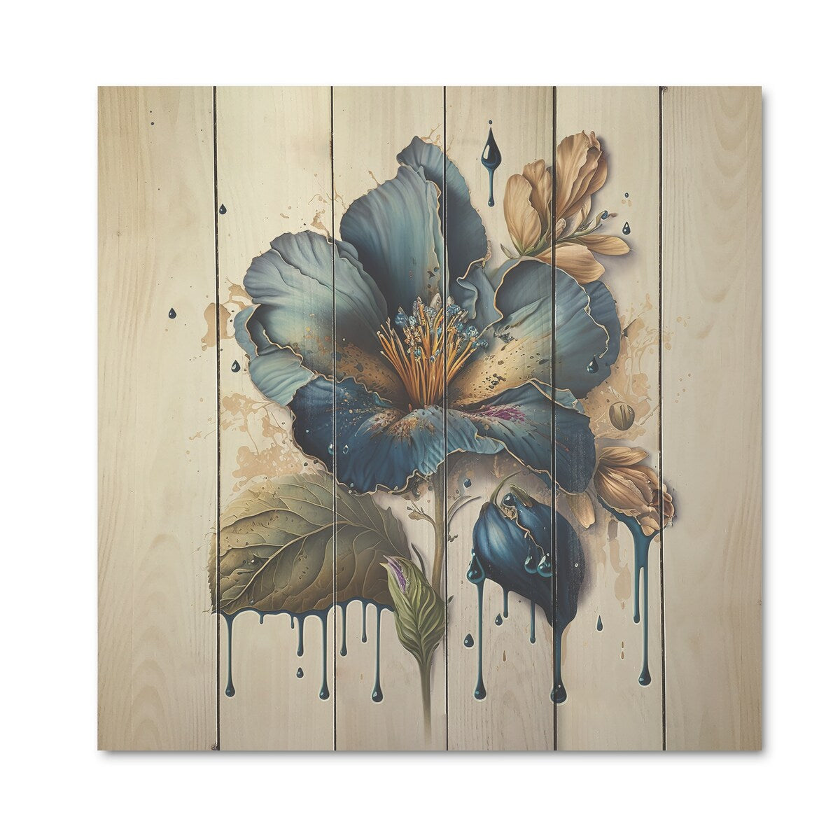 Designart 'Realistic Blooming Flowers II' Floral Bouquet Wood Wall Art - Natural Pine Wood