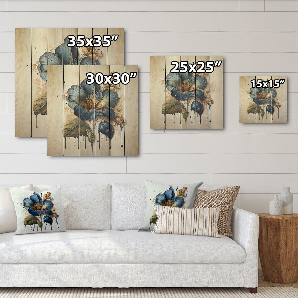 Designart 'Realistic Blooming Flowers II' Floral Bouquet Wood Wall Art - Natural Pine Wood