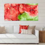 Designart "Red And Green Luxury Abstract Fluid Art" Modern Canvas Wall Art Print