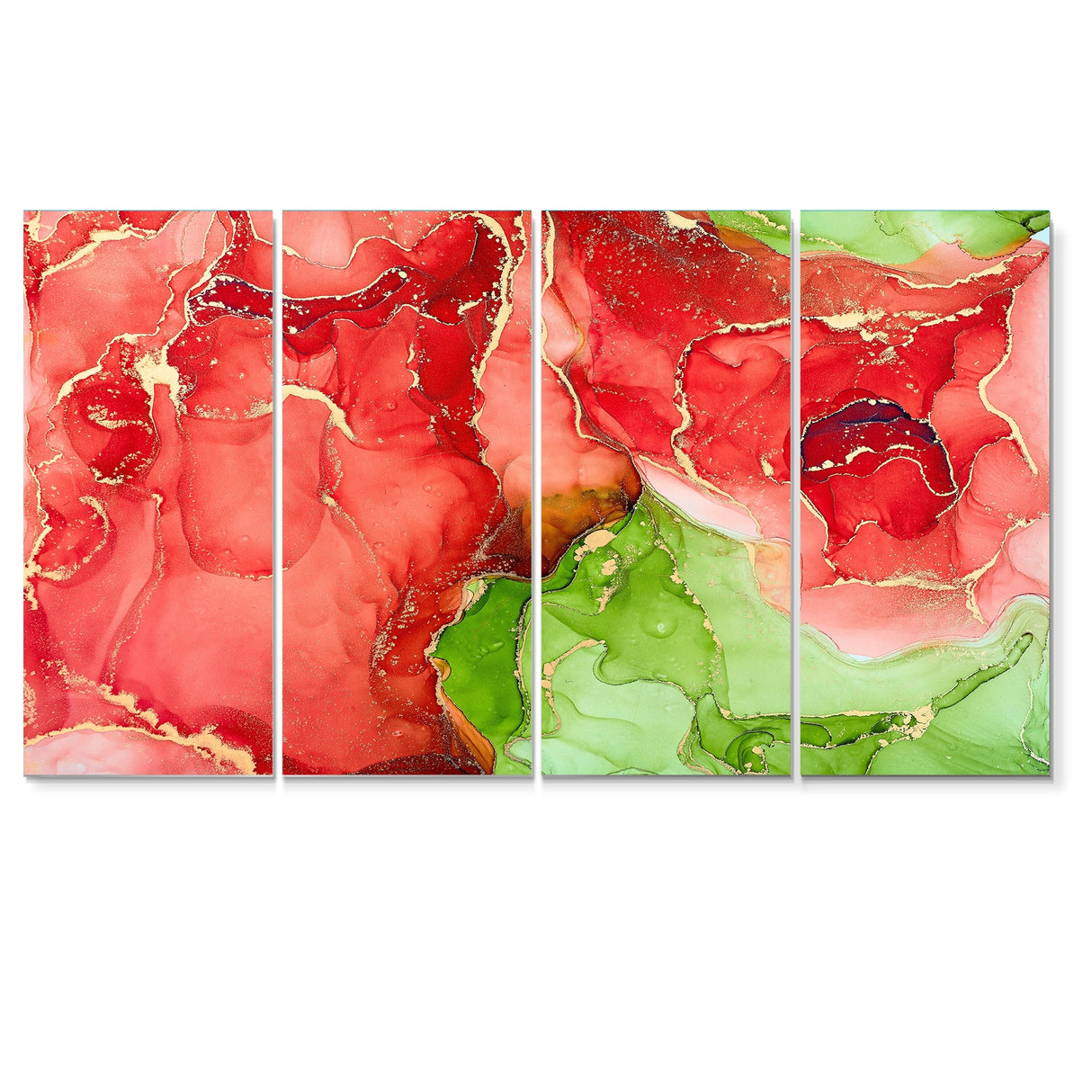 Designart "Red And Green Luxury Abstract Fluid Art" Modern Canvas Wall Art Print