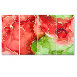 Designart "Red And Green Luxury Abstract Fluid Art" Modern Canvas Wall Art Print