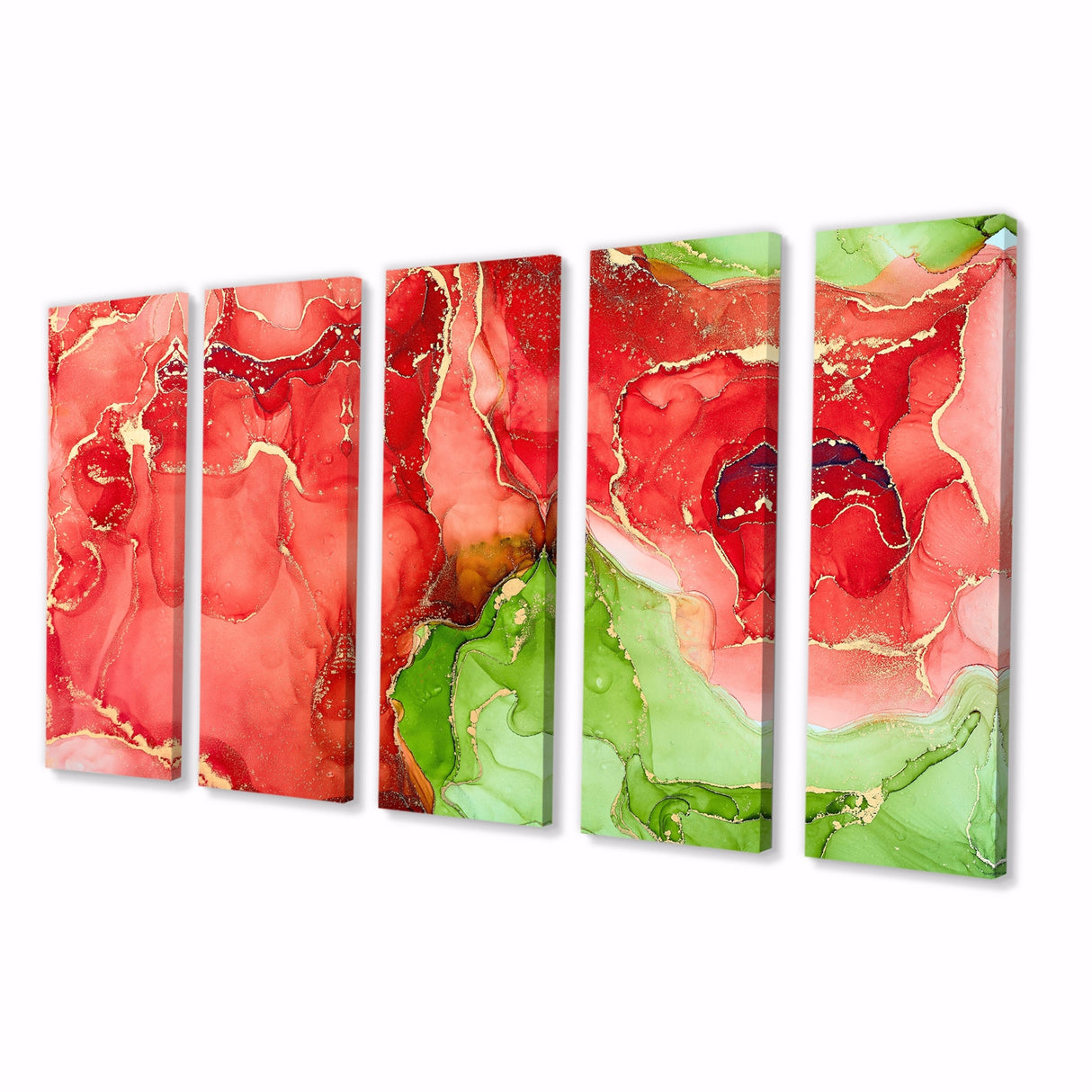 Designart "Red And Green Luxury Abstract Fluid Art" Modern Canvas Wall Art Print