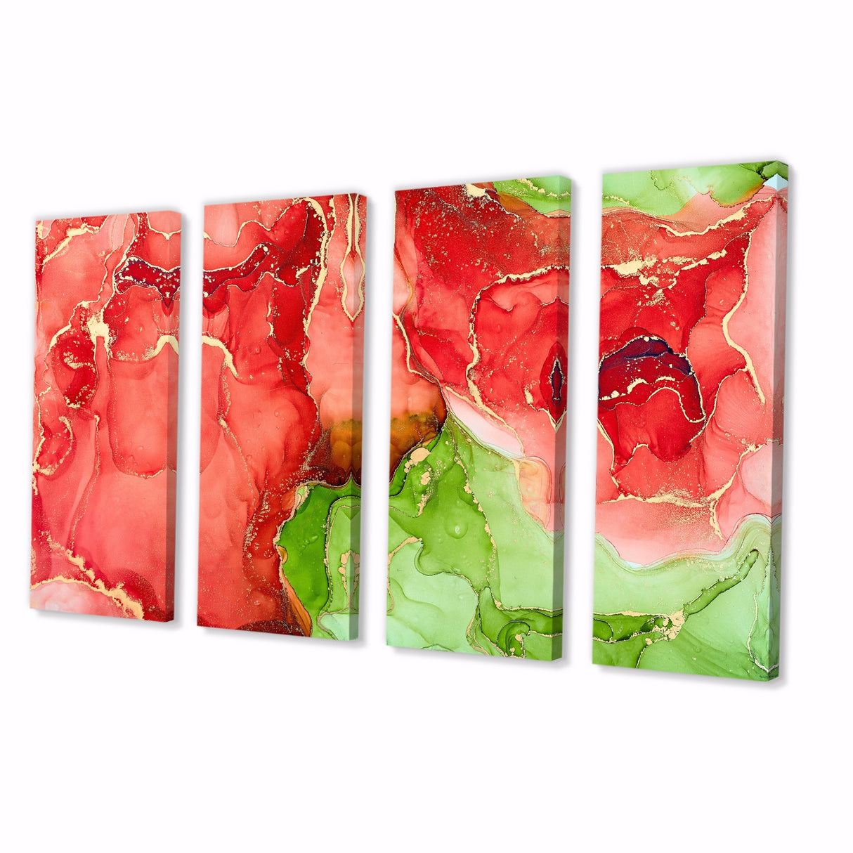 Designart "Red And Green Luxury Abstract Fluid Art" Modern Canvas Wall Art Print