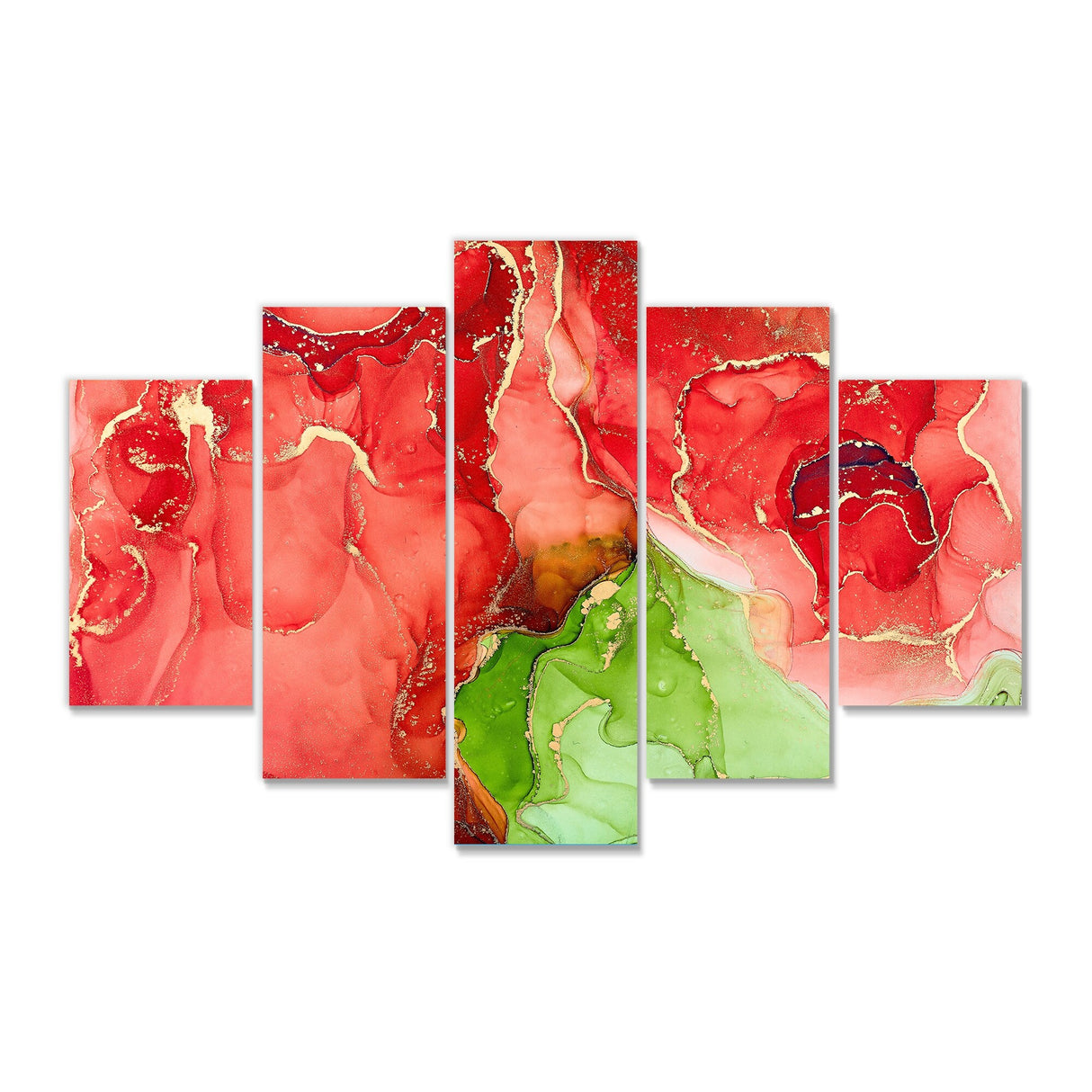 Designart "Red And Green Luxury Abstract Fluid Art" Modern Canvas Wall Art Print
