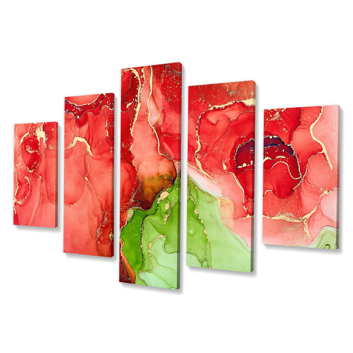 Designart "Red And Green Luxury Abstract Fluid Art" Modern Canvas Wall Art Print