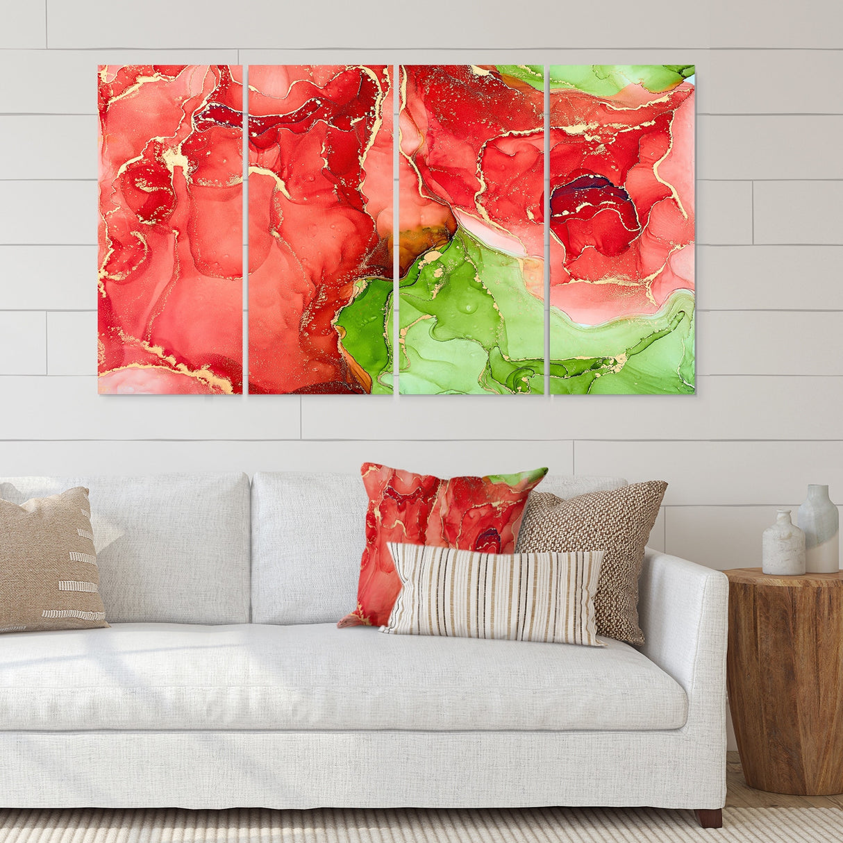Designart "Red And Green Luxury Abstract Fluid Art" Modern Canvas Wall Art Print