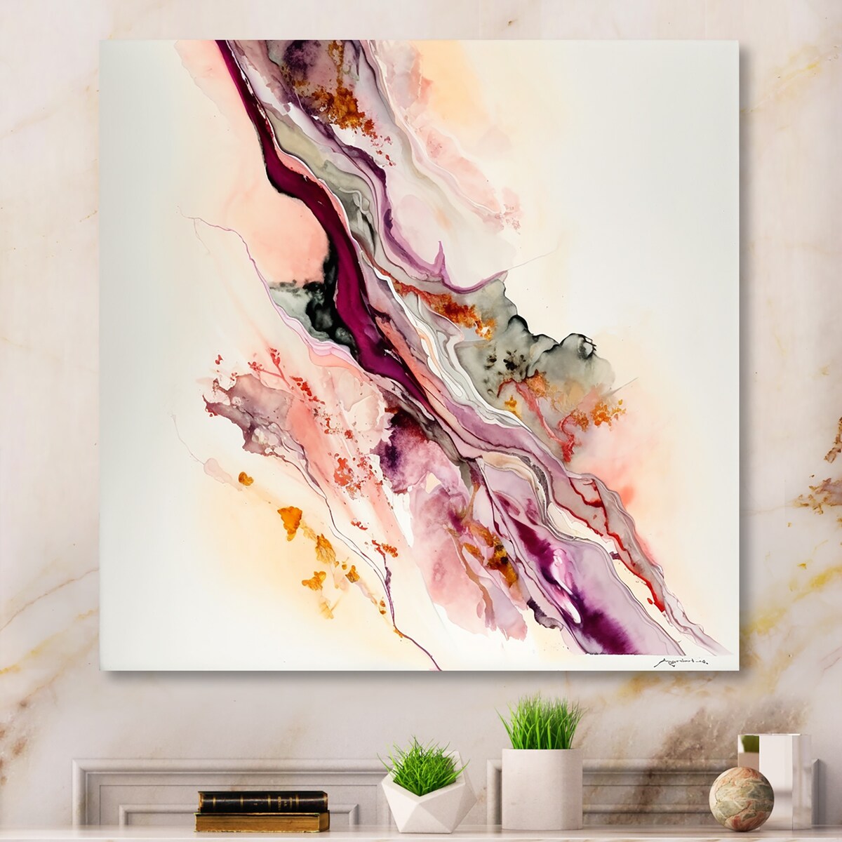 Designart 'Rendend Point Dreams III' Abstract Liquid Ink Metal Wall Art