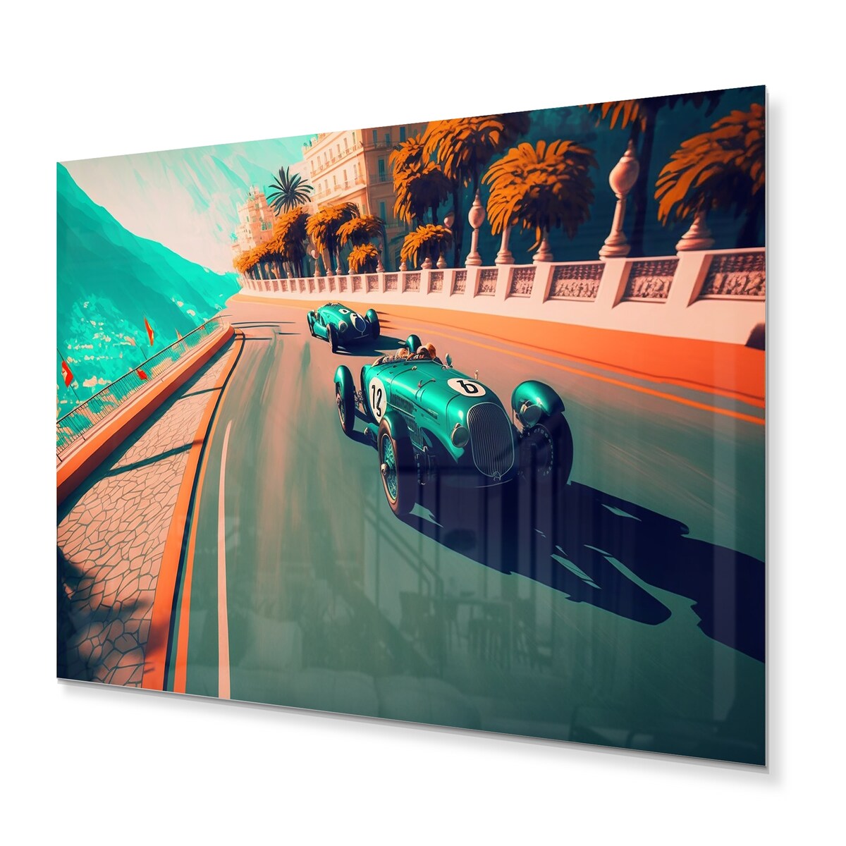 Designart 'Retro Race Car In Monaco Street Race I' Exotic Car Metal Wall Art