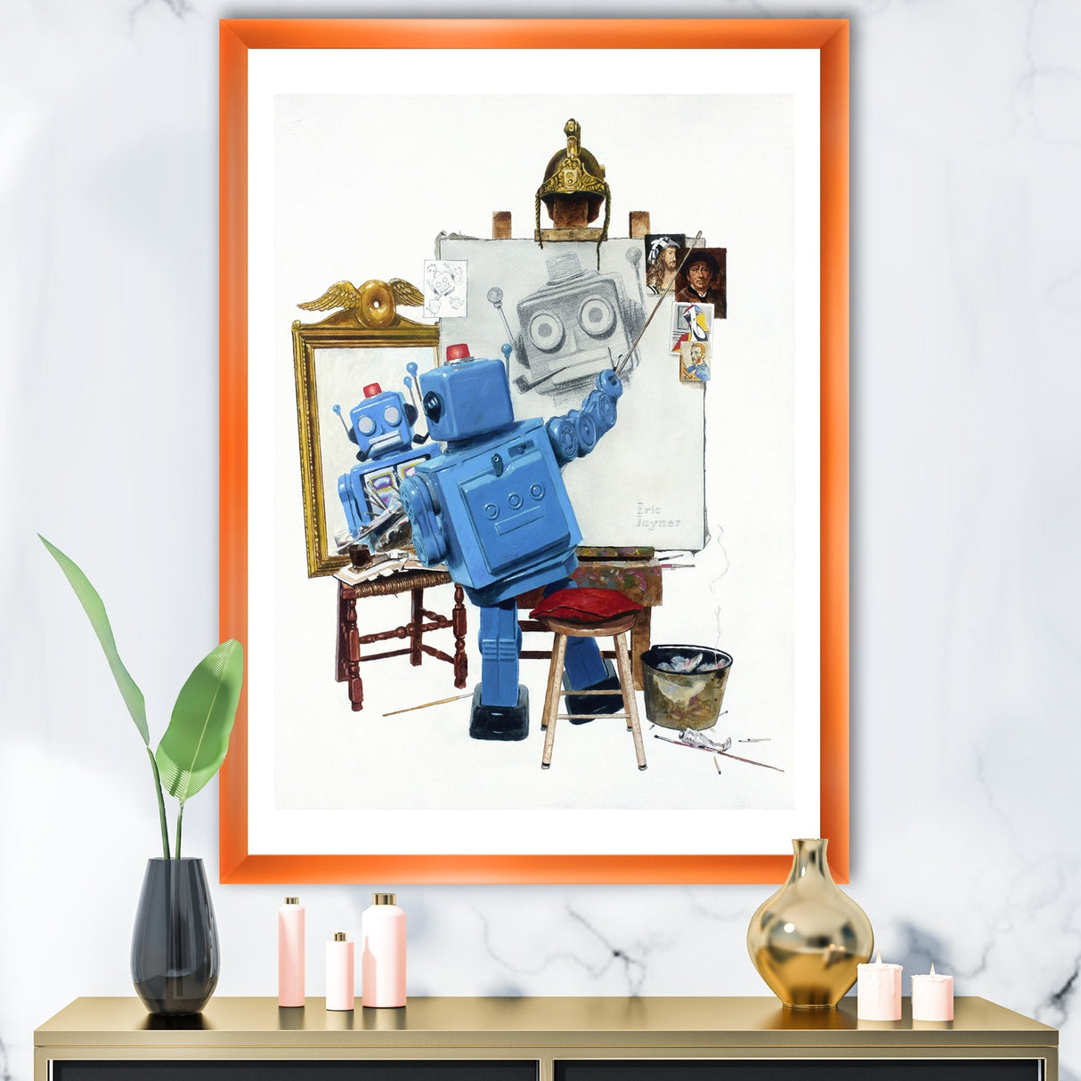 Designart "Robot Selfie" Modern & Contemporary Framed Art Print