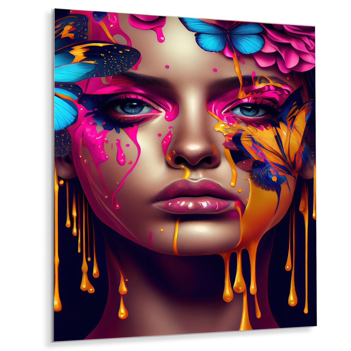 Designart 'Sensual Woman With Colorful Butterfly V' Woman Butterfly Metal Wall Art