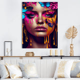 Designart 'Sensual Woman With Colorful Butterfly V' Woman Butterfly Metal Wall Art