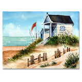 Designart "Small Bungalow On The Shore With Old Fence" Nautical & Coastal Canvas Wall Art Print