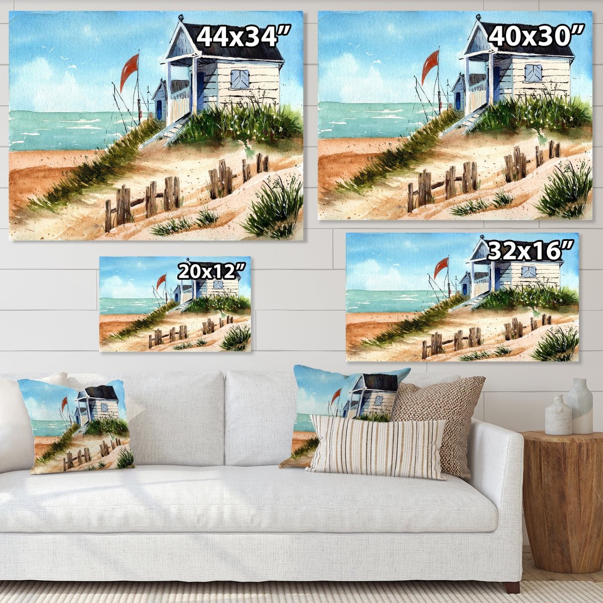 Designart "Small Bungalow On The Shore With Old Fence" Nautical & Coastal Canvas Wall Art Print