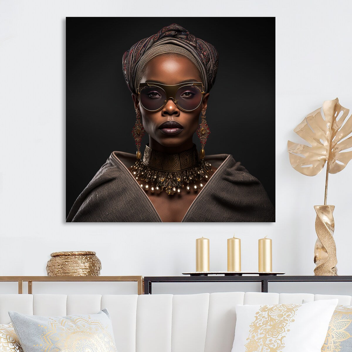 Designart 'Stylish African Woman In Traditional Shades Of Gray I' African American Woman Metal Wall Art