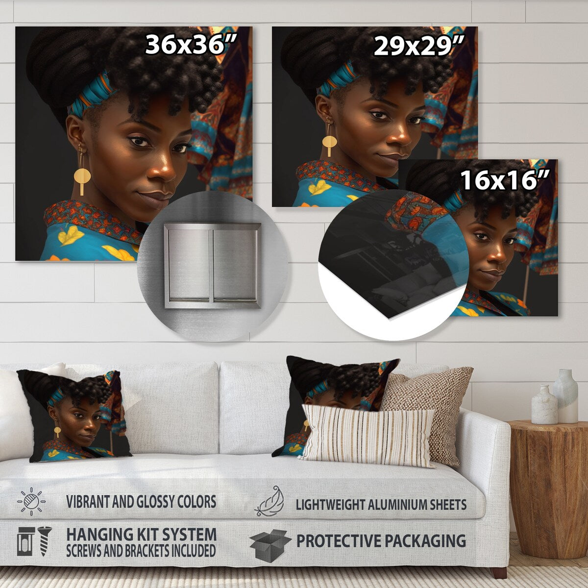 Designart 'Stylish African Woman In Traditional Shades Of Gray I' African American Woman Metal Wall Art