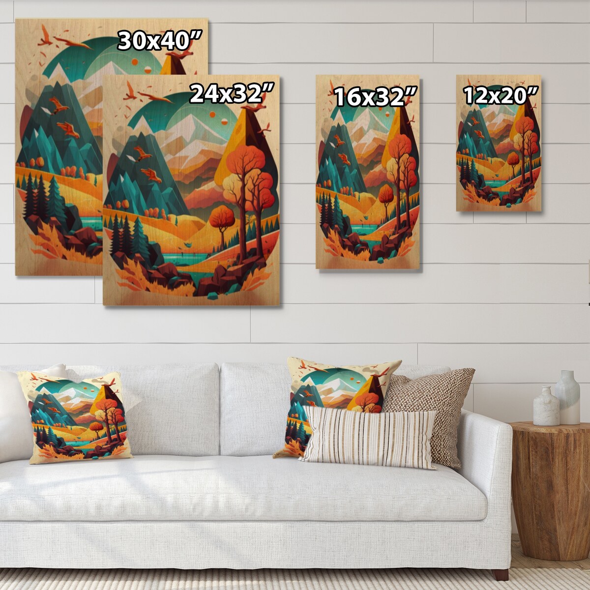 Designart 'Summer Scene In Modern Vector'Modern Landscape Beach Wood Wall Art - Natural Pine Wood