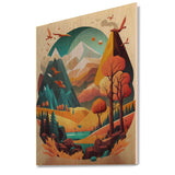 Designart 'Summer Scene In Modern Vector'Modern Landscape Beach Wood Wall Art - Natural Pine Wood