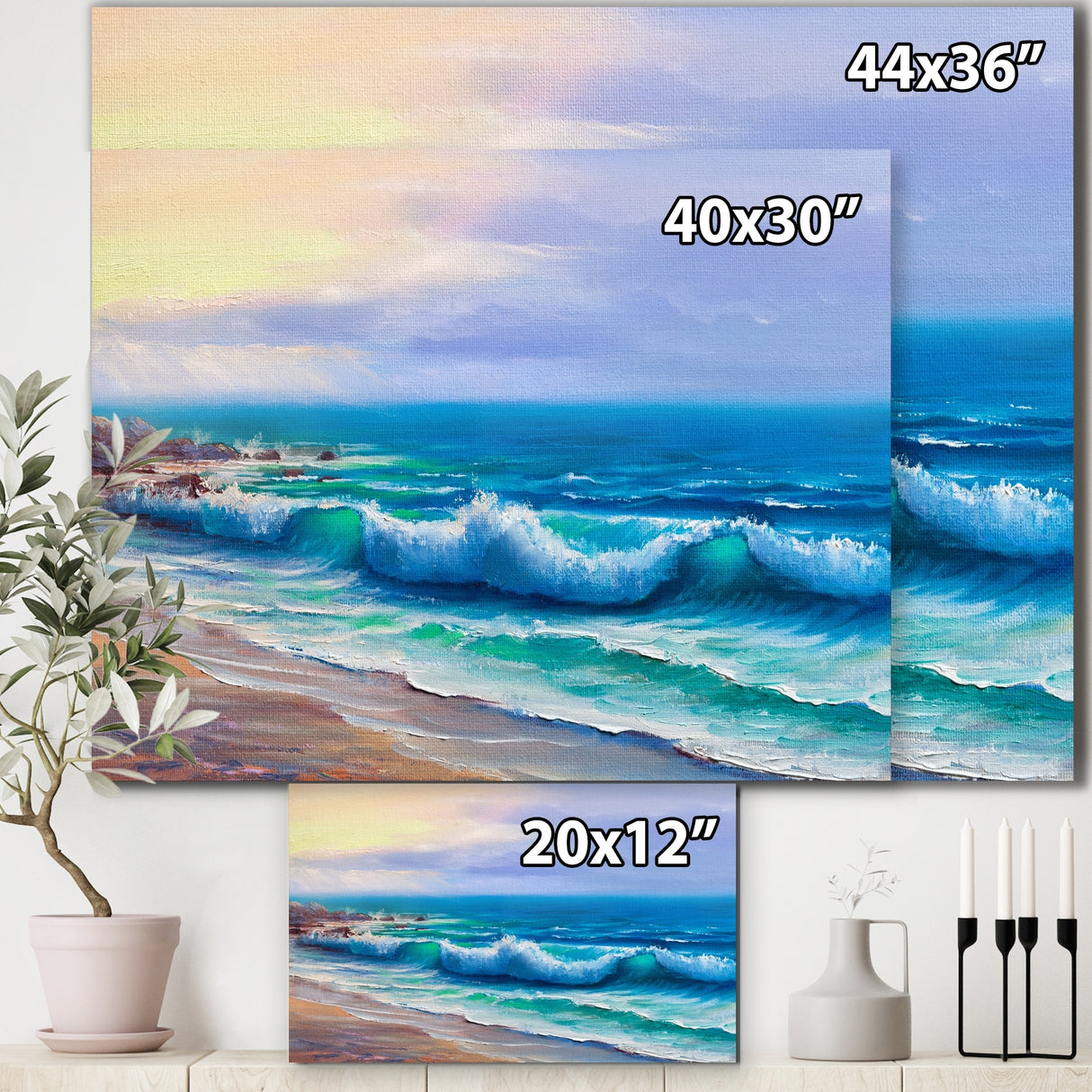 Designart "Sunshine Reflecting Throug Braking Waves VI" Coastal Canvas Wall Art Print