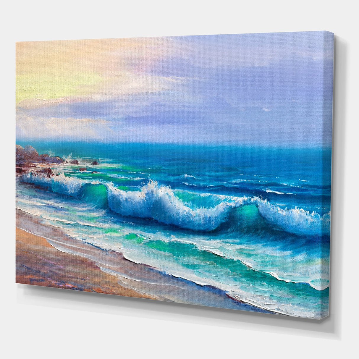 Designart "Sunshine Reflecting Throug Braking Waves VI" Coastal Canvas Wall Art Print